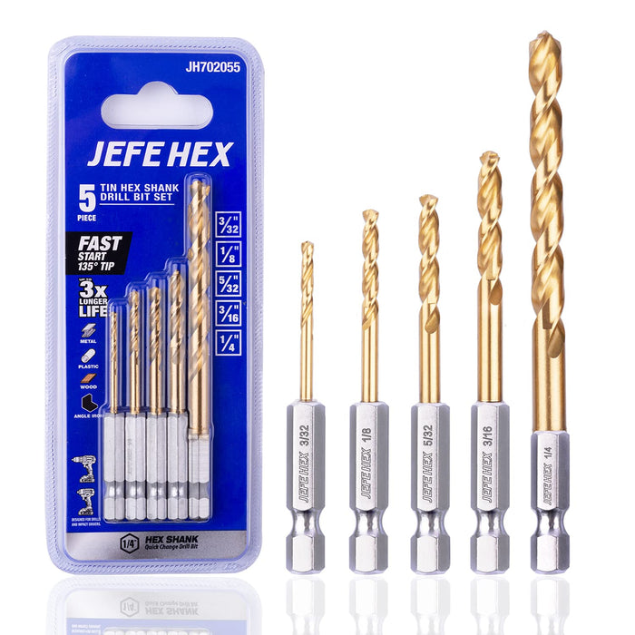 JEFE HEX Hex Shank Drill Bit Set - 5 PCS Impact Driver Drill Bit Set