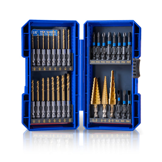 30 PCS Impact Driver Bit Set Include Screwdriver Bits, Step Drill Bits and Hex Shank Drill Bits