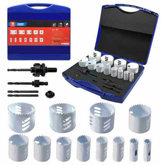 18 pcs Bi-Metal Hole Saw Set, Hole Saw Kit for Hard Metal, Stainless Steel