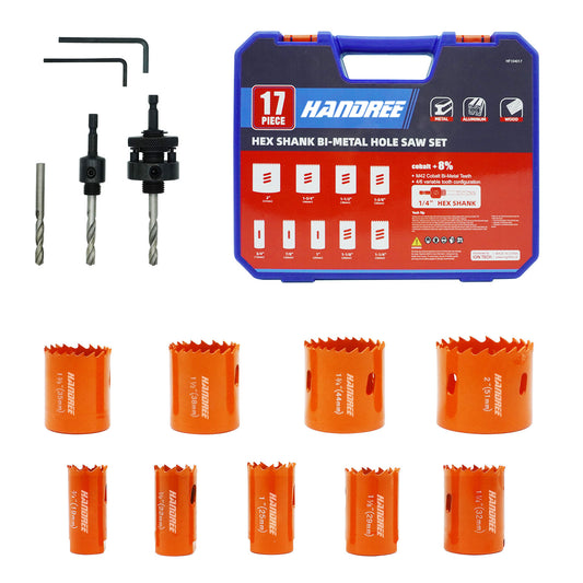 17 PCS Hex Shank Bi-Metal Hole Saw Kit for Impact Driver， Heavy Duty Hole Cutter