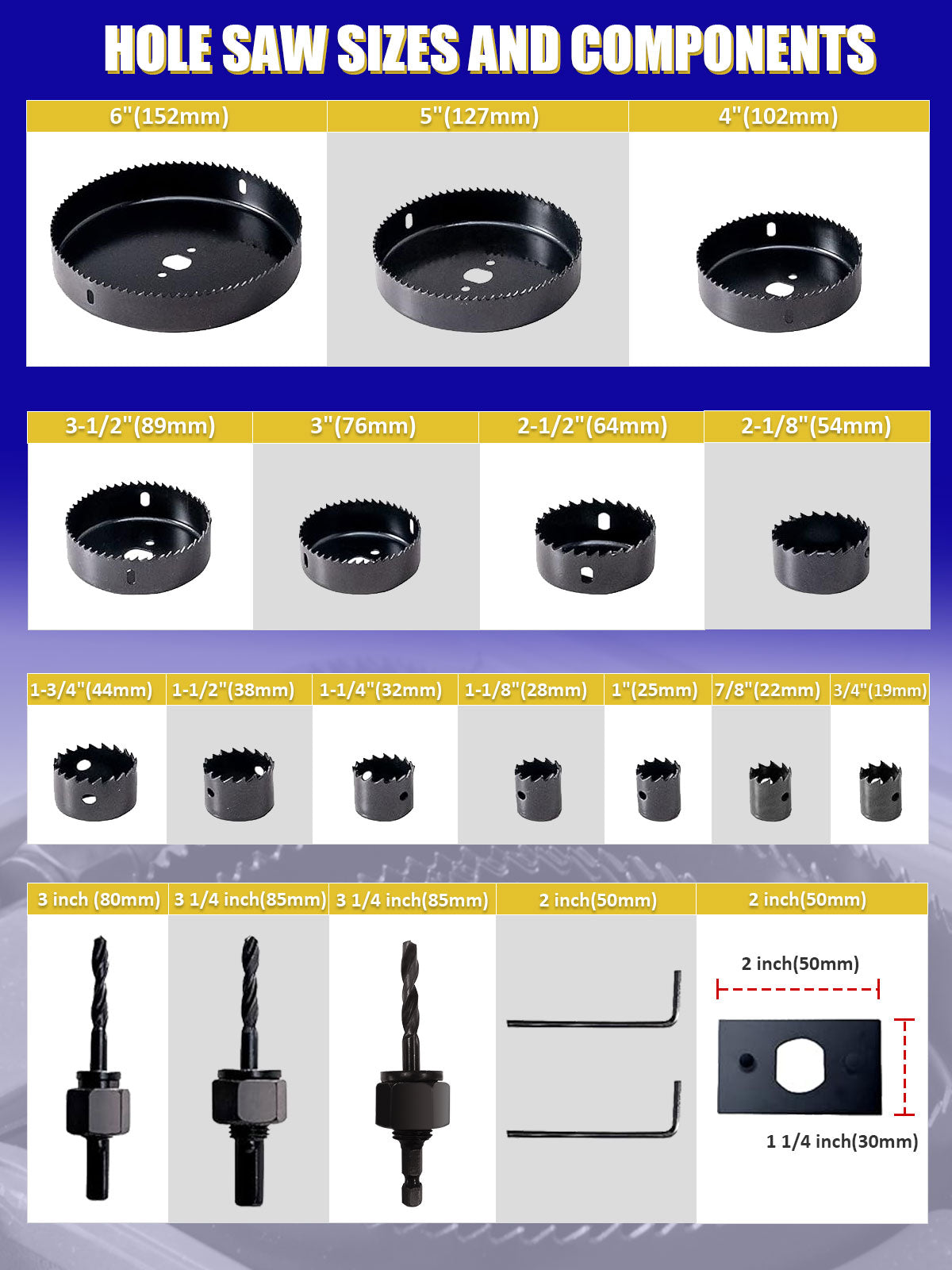 Handree 23 pcs Wood Hole Saw Kit from 3/4" to 6" (19mm-152mm)