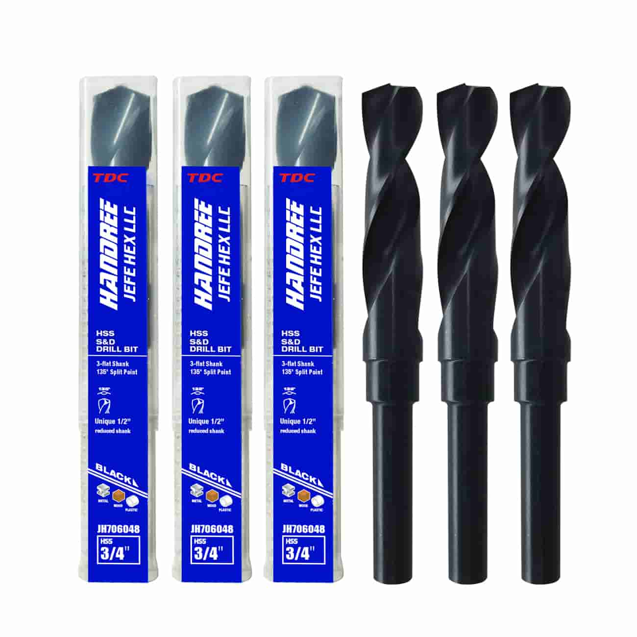 Black Oxide Reduced Shank Drill Bit 3/4" 3 PCS