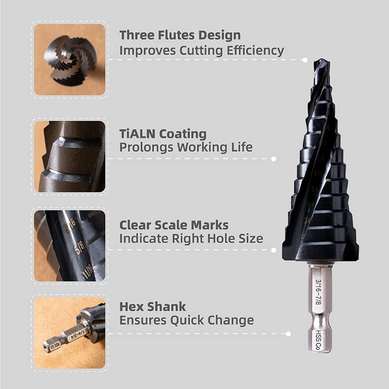 1/8"-1/2” M35 Cobalt Step Drill Bit