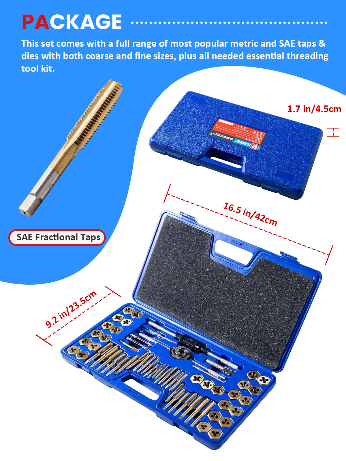 60PCS SAE & Metric Tap and Die Set Essential Threading Tool for Cutting External & Internal Threads and Repair Damaged Threads