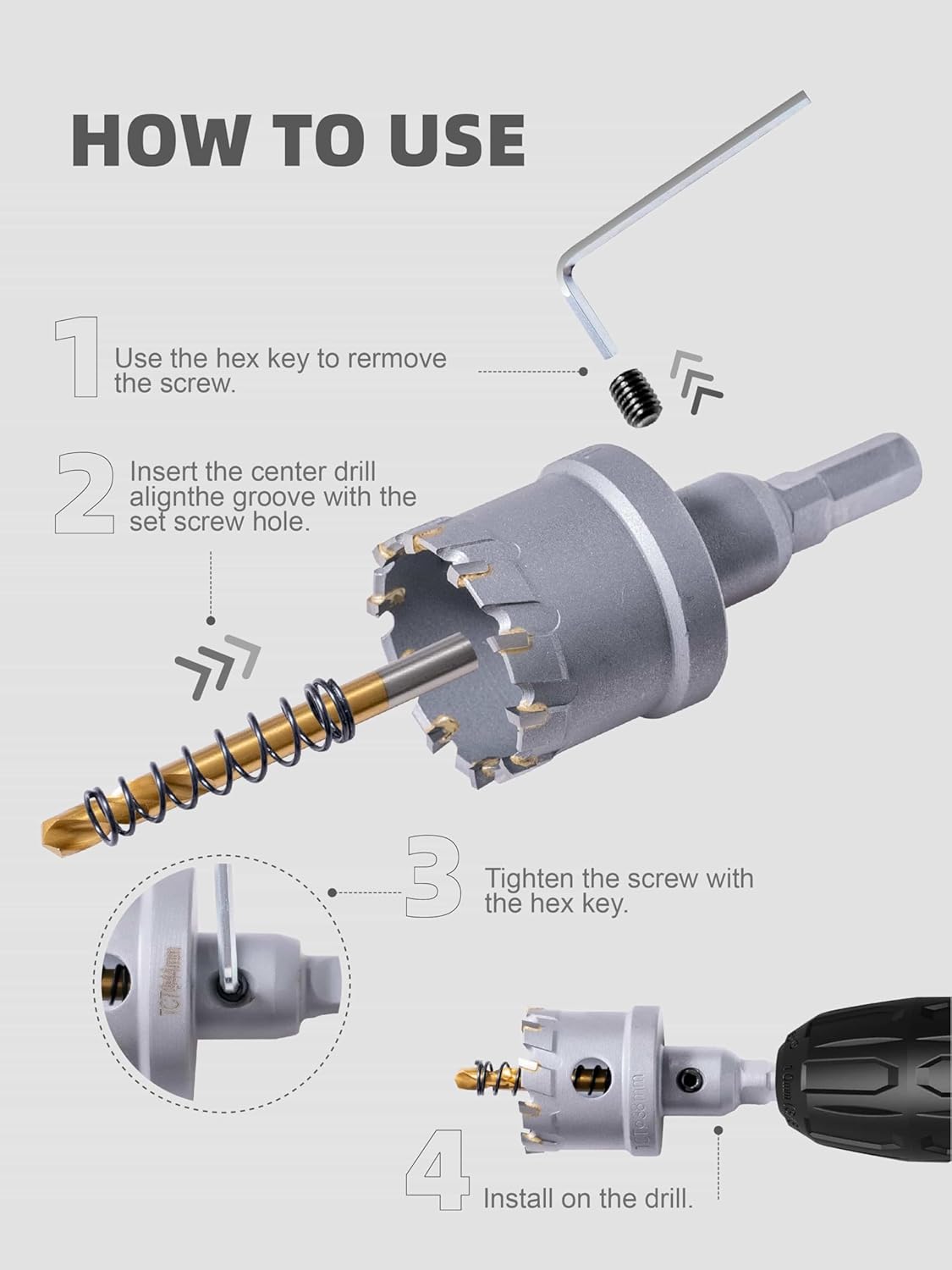 7/8" Carbide Hole Saw, Heavy Duty Metal Cutter for Stainless Steel and Steel