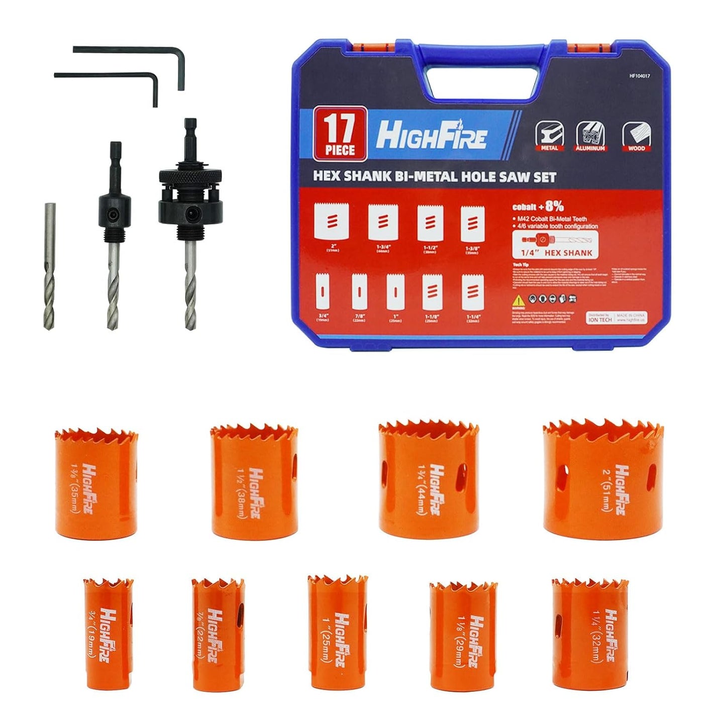 17 PCS Hex Shank Bi-Metal Hole Saw Kit