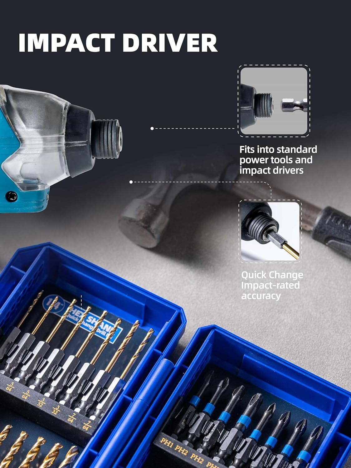 30 PCS Impact Driver Bit Set Include Screwdriver Bit Set, Step Drill Bit, Hex Shank Drill Bit