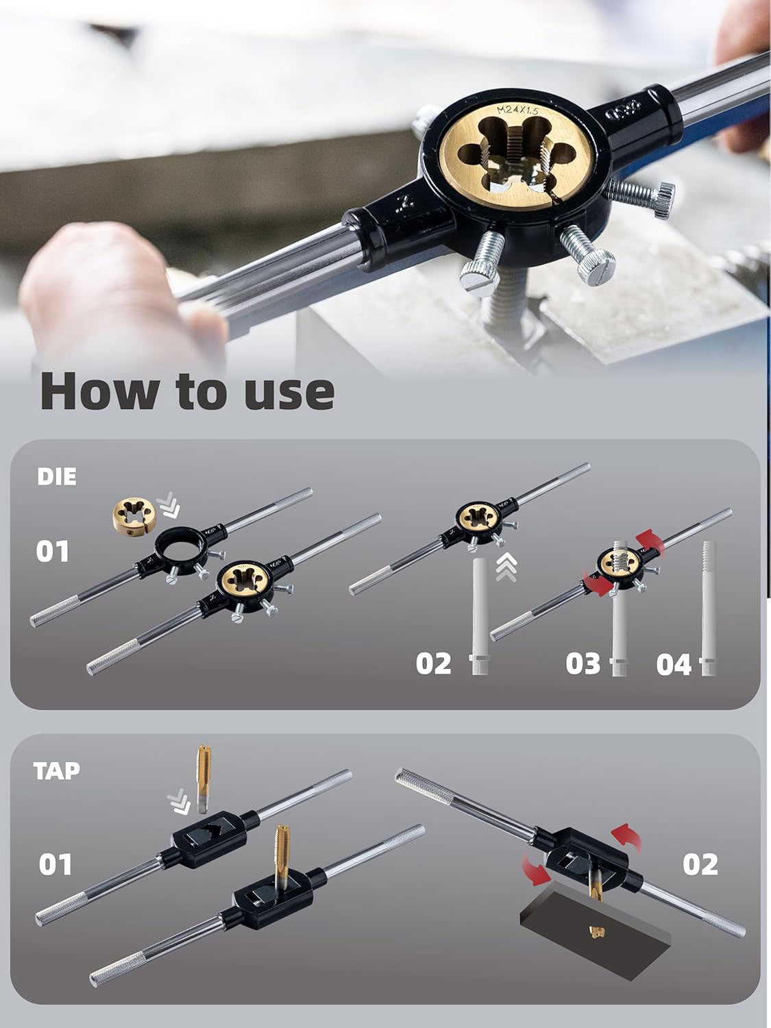 45PCS Metric Tap and Die Set For Cutting External & Internal Threads