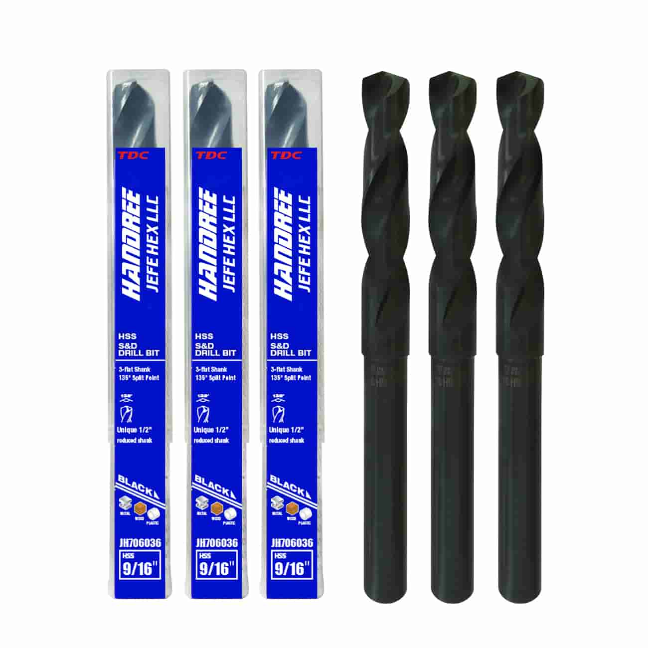 Black Oxide Reduced Shank Drill Bit 9/16" 3 PCS