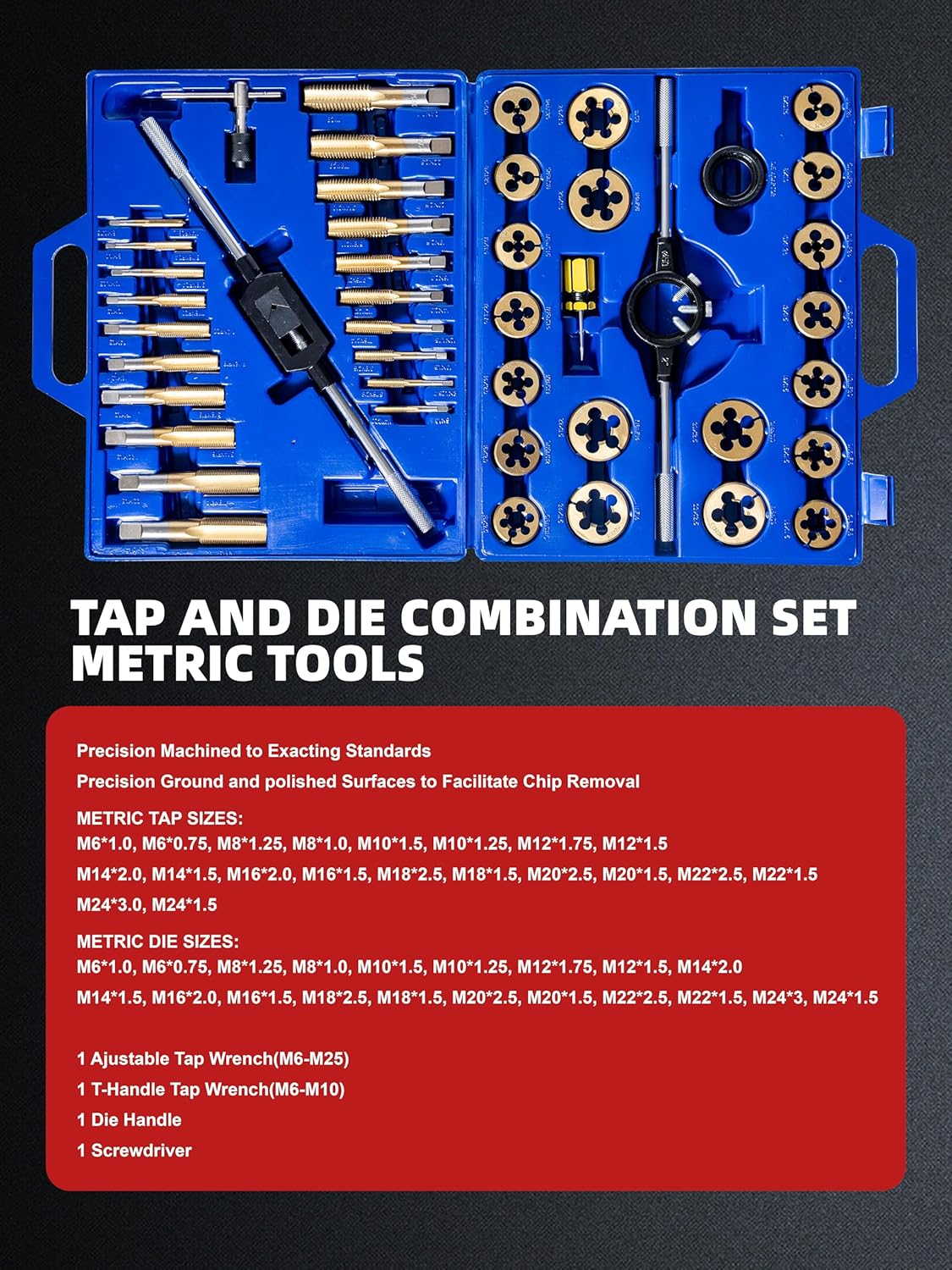 45PCS Metric Tap and Die Set For Cutting External & Internal Threads