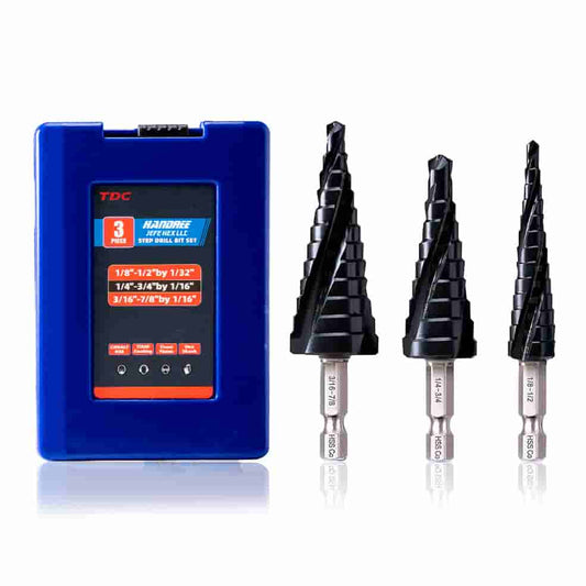 3PCS Cobalt Step Drill Bit Set, Three Spiral Flutes Hex Shank for Stainless Steel