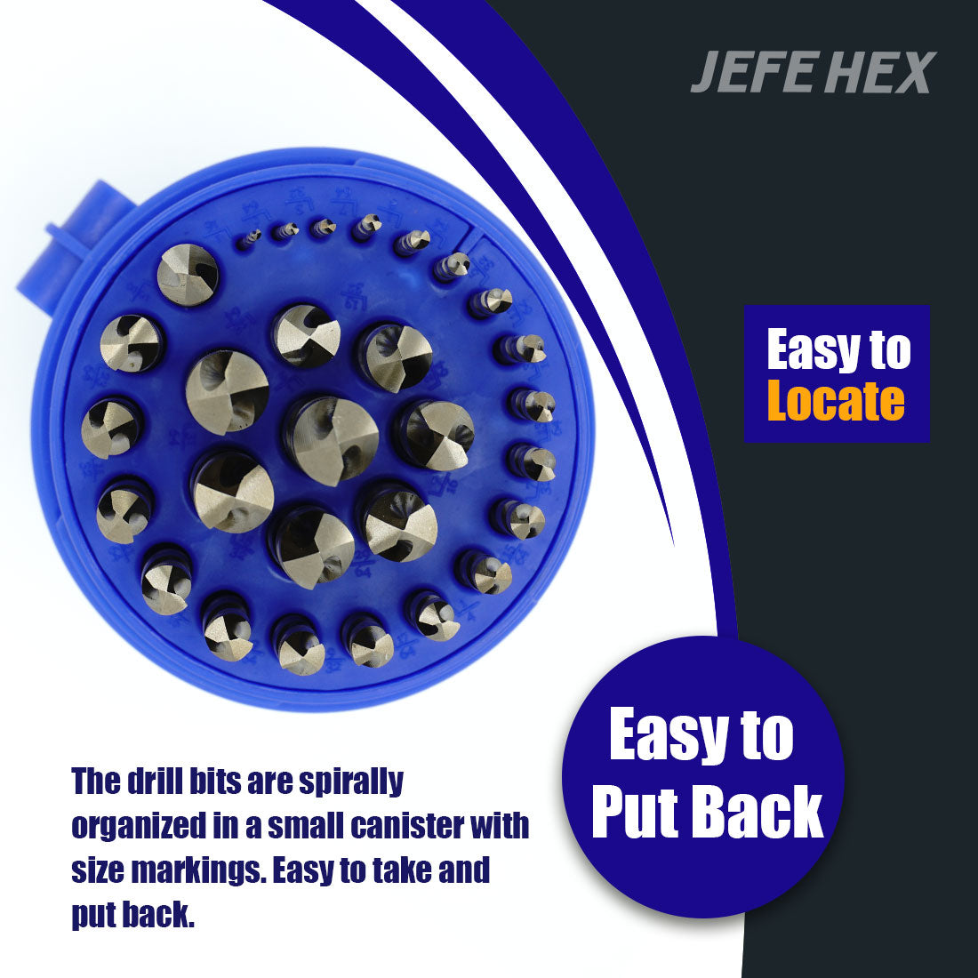 JEFE HEX 29 PCS M35 Cobalt Drill Bit Set, HSS Twist Jobber Drill Bits with 135 Degrees Split Point and Three-Flat Shank(1/16” - 1/2” x 1/64”)