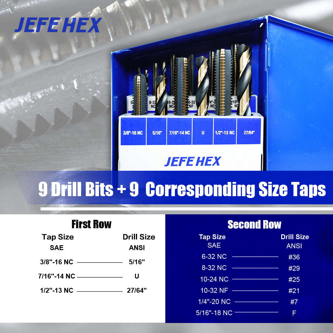 JEFE HEX 18-Piece Drill and Tap Set with 1 Piece T-Handle Ratchet Tap Wrench