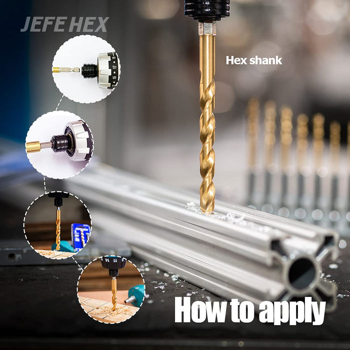 JEFE HEX 3/32 HSS Titanium Hex Shank Drill Bit (Pack of 12)