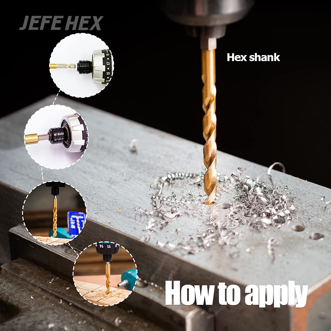 JEFE HEX 9/64" HSS Hex Shank Drill Bits with Titanium Coated