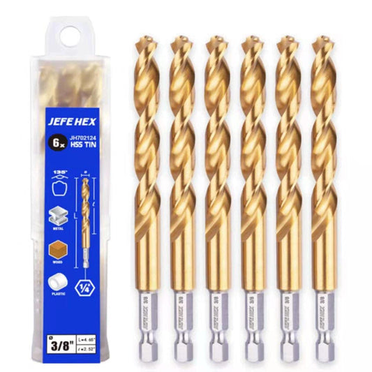 JEFE HEX 3/8" Hex Shank with Titanium Coating Twist Drill Bits (Pack of 6)