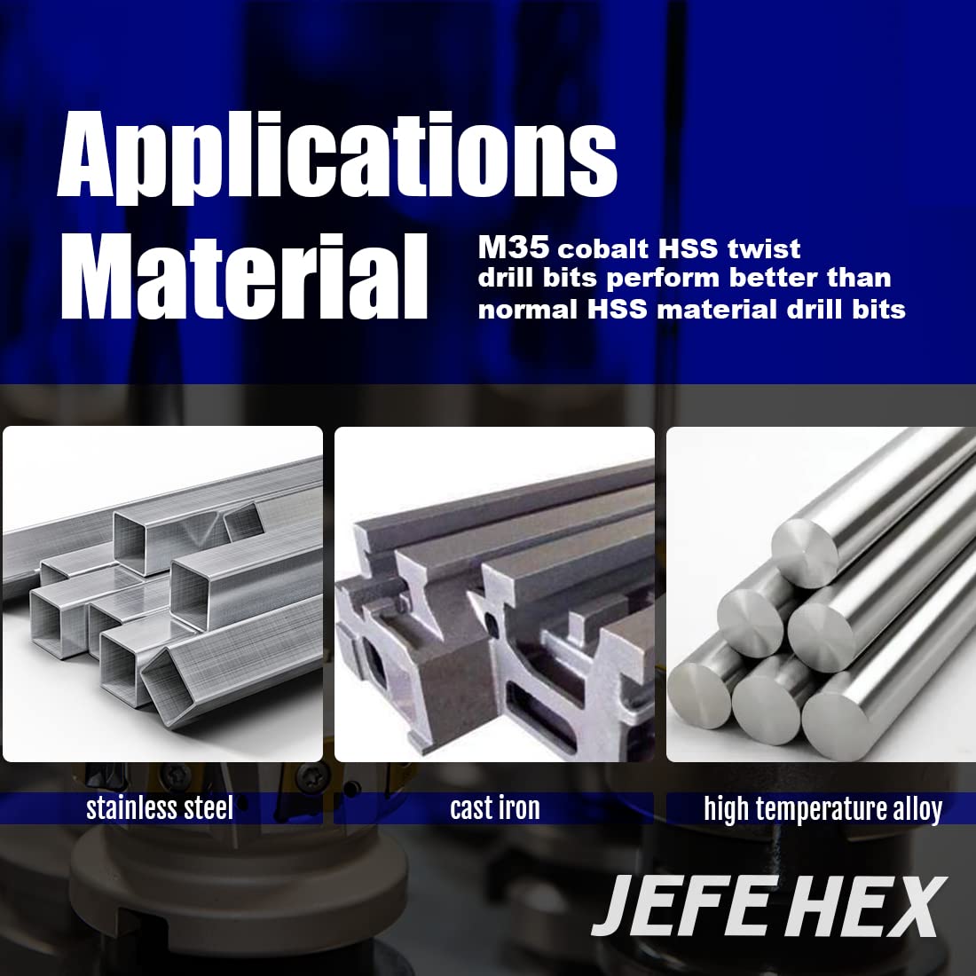 JEFE HEX 115 PCS HSS Cobalt Drill Bit Sets with 135 Degree Split Point, Fractional 1/16"-1/2", Letter A - Z, Wire #1 - #60