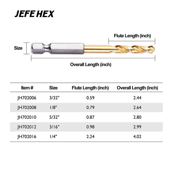JEFE HEX Hex Shank Drill Bit Set - 5 PCS Impact Driver Drill Bit Set