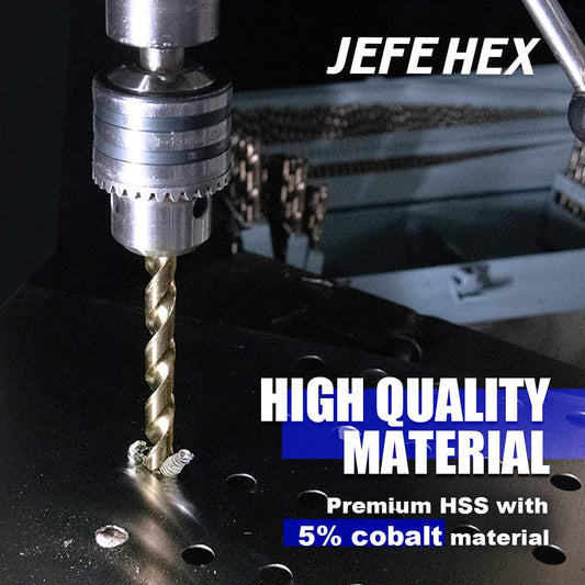 JEFE HEX 115 PCS HSS Cobalt Drill Bit Sets with 135 Degree Split Point, Fractional 1/16"-1/2", Letter A - Z, Wire #1 - #60