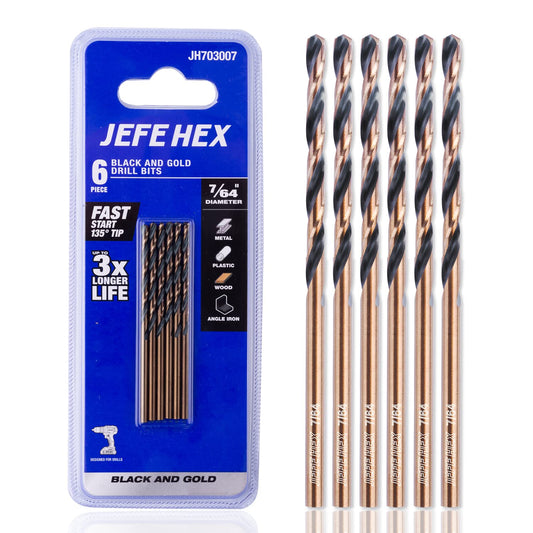 JEFE HEX 7/64" 6 PCS HSS Black and Gold Finished Twist Drill Bits