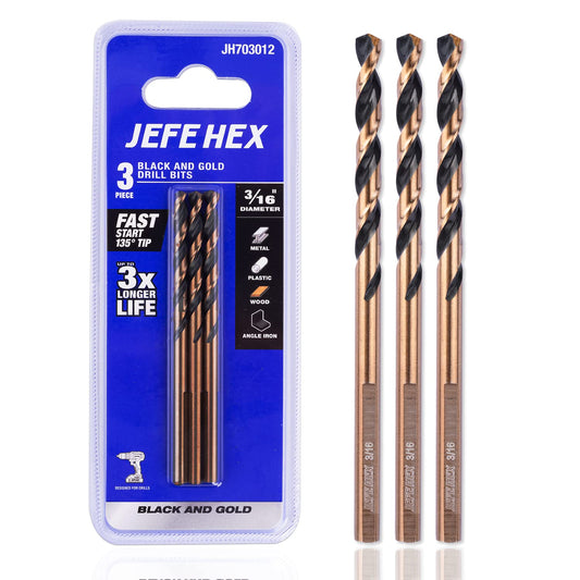 JEFE HEX 3/16 Inch 3 PCS Twist Drill Bit with 3-Flat Shank