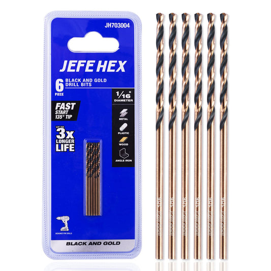 JEFE HEX 6 PCS 1/16" HSS Black & Gold Finish Twist Drill Bit