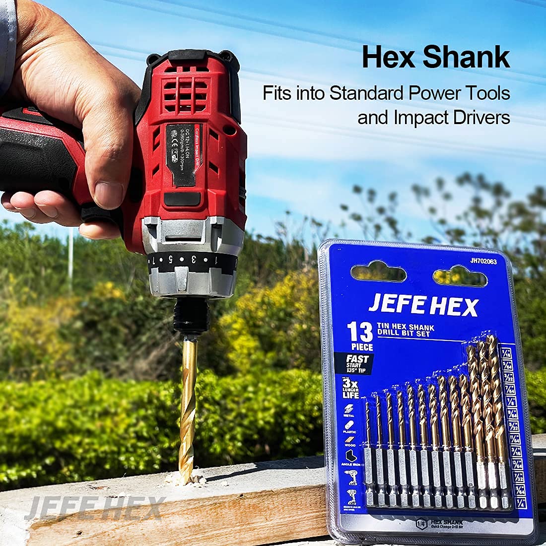 JEFE HEX 13 Piece Twist Titanium Hex Shank Drill Bit Set 1 16