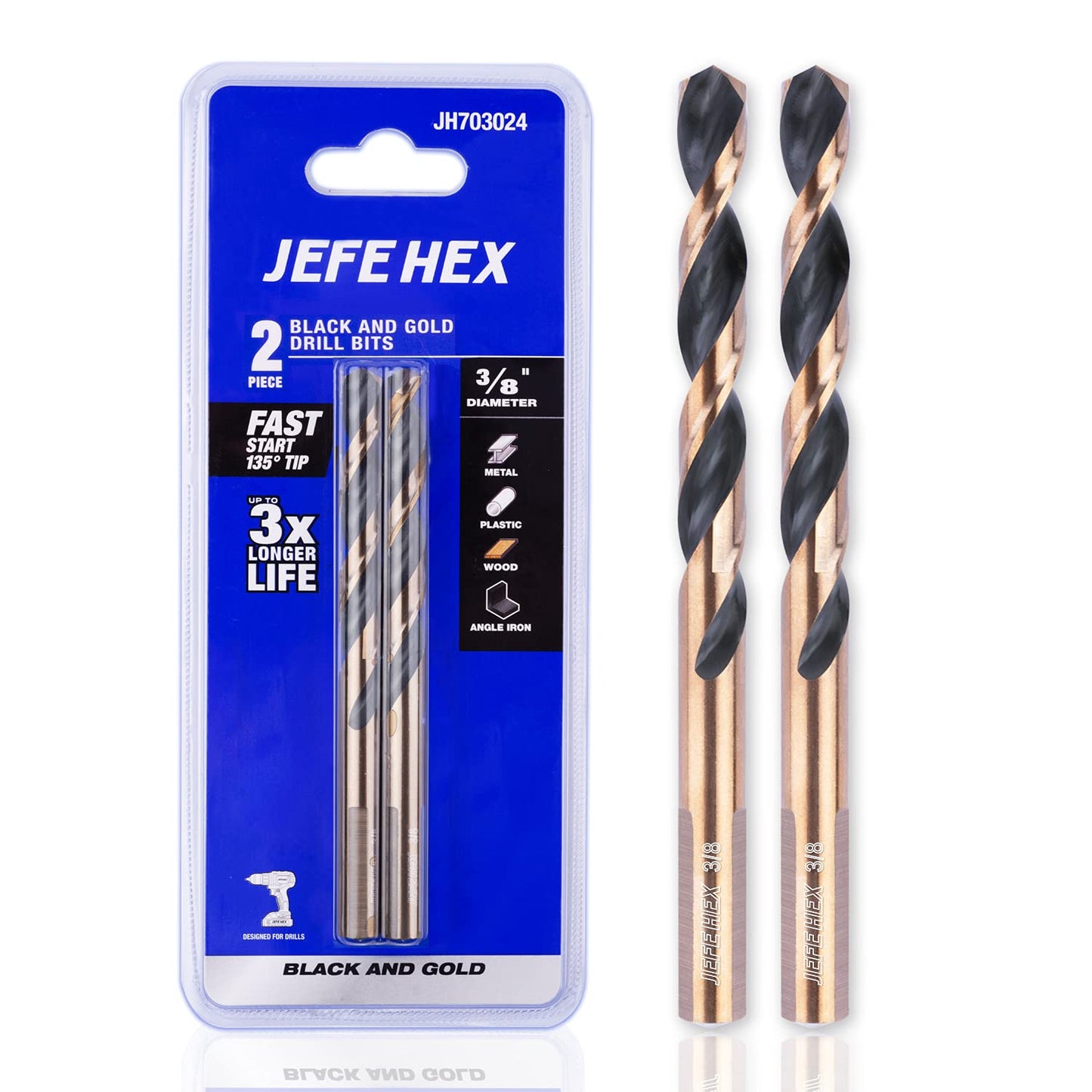 JEFE HEX 3/8 Inch 2-Piece Black and Gold Finished