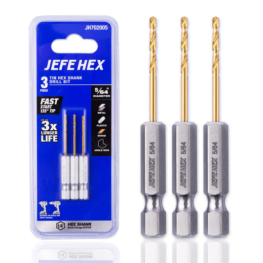 JEFE HEX 5/64" Hex Shank Drill Bit, HSS Titanium Coated Drill Bit, 135 Degree Split Point for Accurate Hole, Twist Drill Bit (Pack of 3)