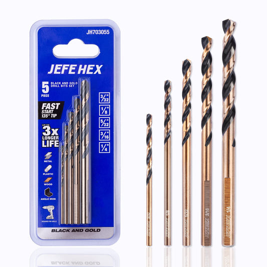 JEFE HEX 5 PCS HSS Jobber Drill Bit Set with 3-Flat Shank