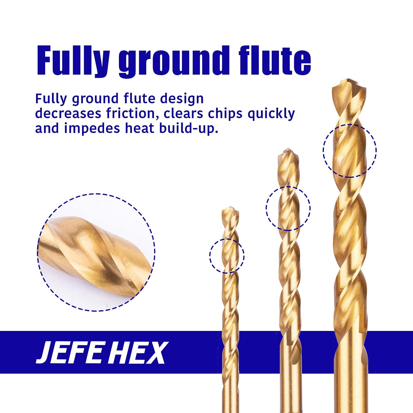 JEFE HEX 1/4" 6PCS HSS Twist Titanium Drill Bits, with 135 Degree Point, Hex Shank for Quick Change