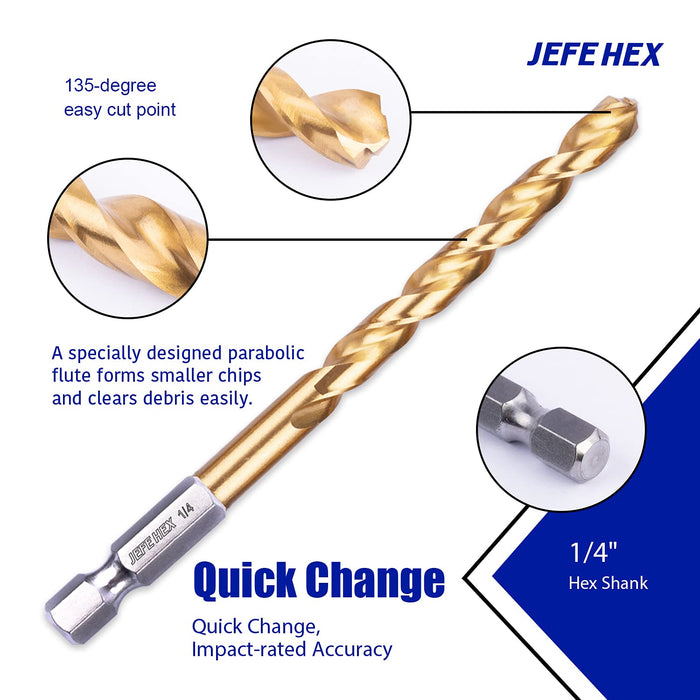 JEFE HEX Hex Shank Drill Bit Set - 5 PCS Impact Driver Drill Bit Set