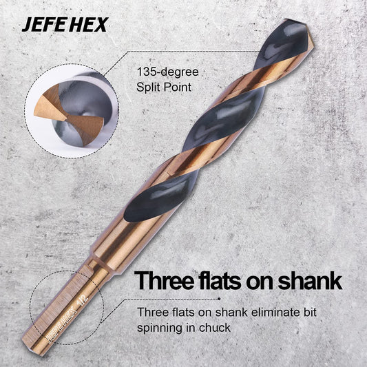 JEFE HEX 2 Piece 1/2" Dia. 5" OAL Black and Gold Finished HSS Twist Drill Bit