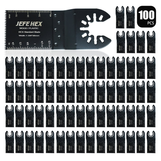 JEFE HEX 100 PCS 1-3/8 Inch Oscillating Saw Blades, Professional Universal Multitool Blades, Quick Release Durable Multi Blades Kit